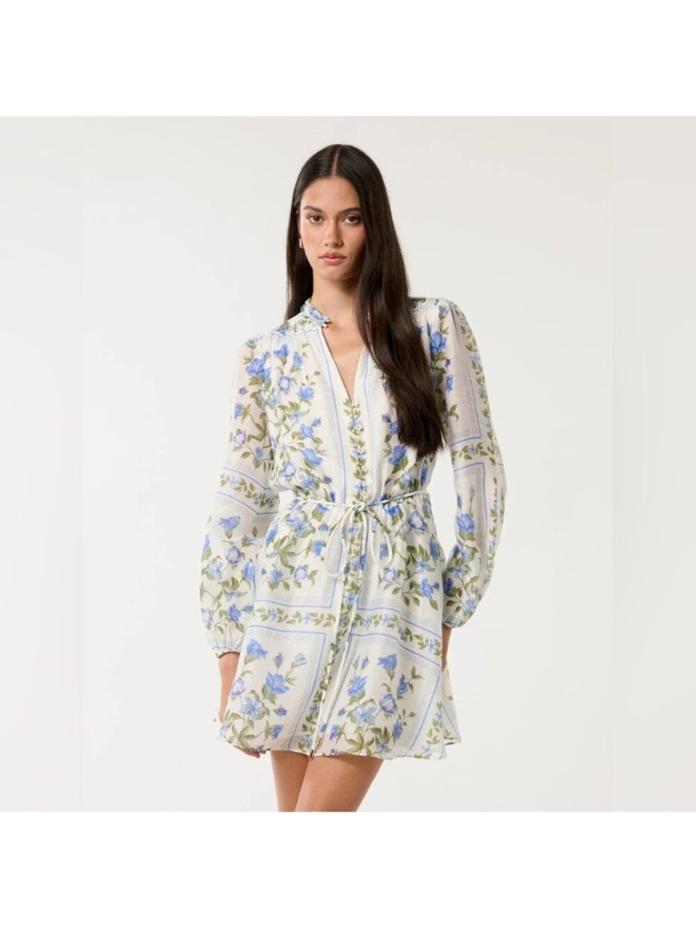 Ever new white and blue Floral Long Sleeve Dress xs